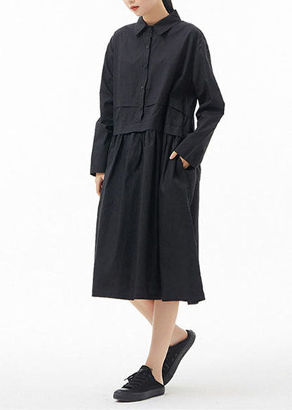 Fine Black Peter Pan Collar Patchwork Shirt Dresses Spring