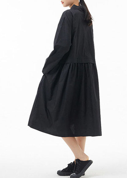 Fine Black Peter Pan Collar Patchwork Shirt Dresses Spring