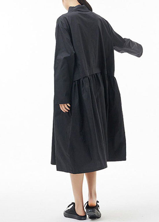 Fine Black Peter Pan Collar Patchwork Shirt Dresses Spring
