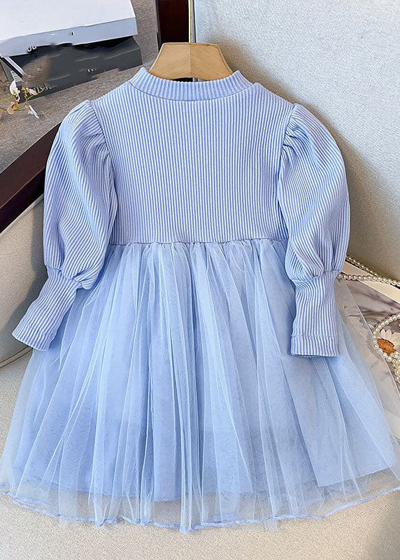 Fine Blue Knit Patchwork Sequins Diamond Tulle Long Dress Fall