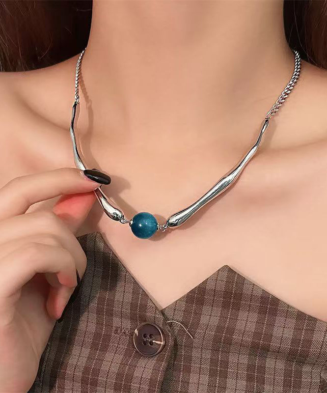 Fine Blue Metal Asymmetric Beads Pendant Necklace Ra009