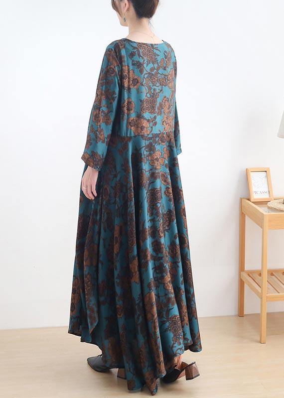 Fine Blue Print Silk Asymmetrical Design Summer Vacation Dresses