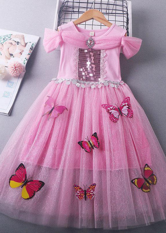 Fine Blue Sequins Wrinkled Patchwork Tulle Kids Princess Dress Summer