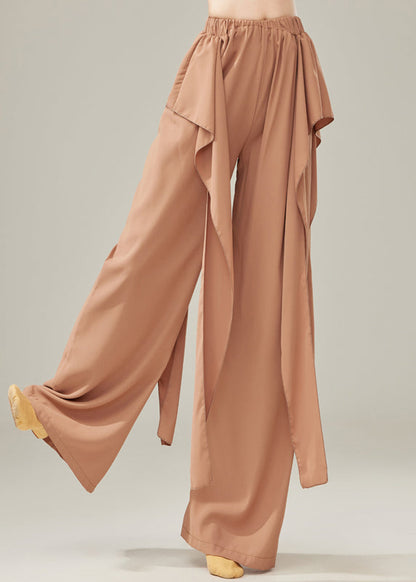 Fine Brown Elastic Waist Cotton Straight Pants Spring