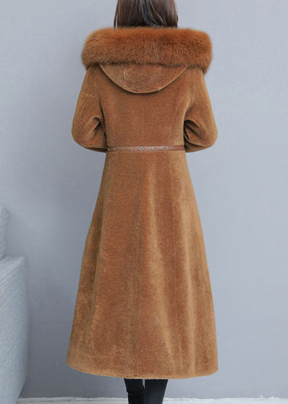 Fine Caramel Pockets Button Thick Winter Long Sleeve Coats