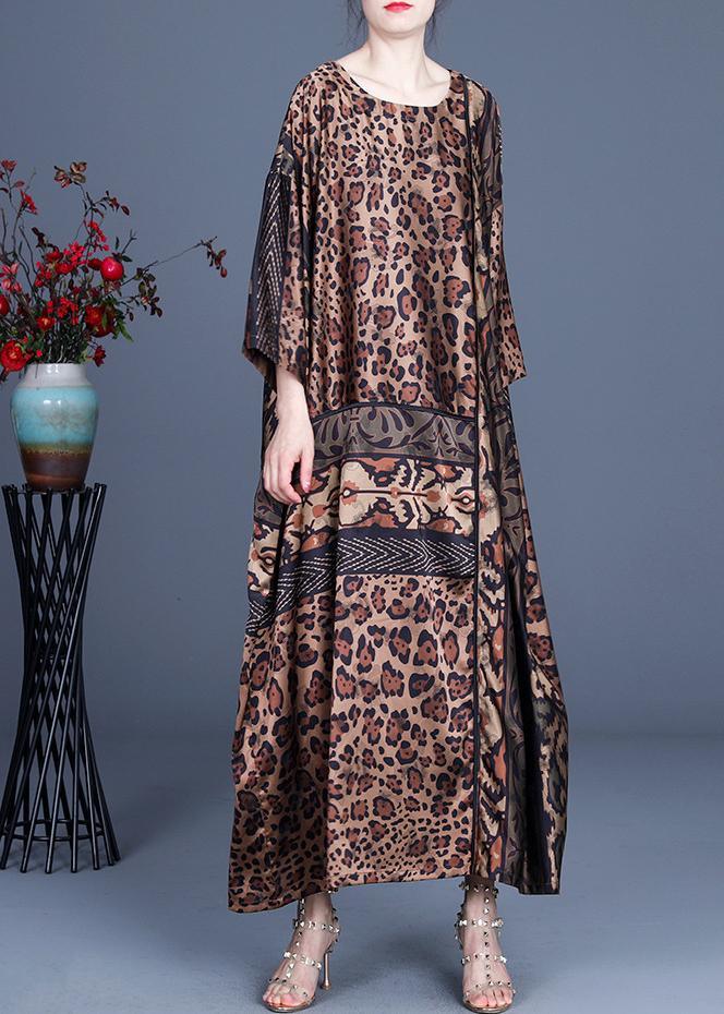Fine Chocolate Leopard Asymmetrical Design Silk Party Dress Summer Spring