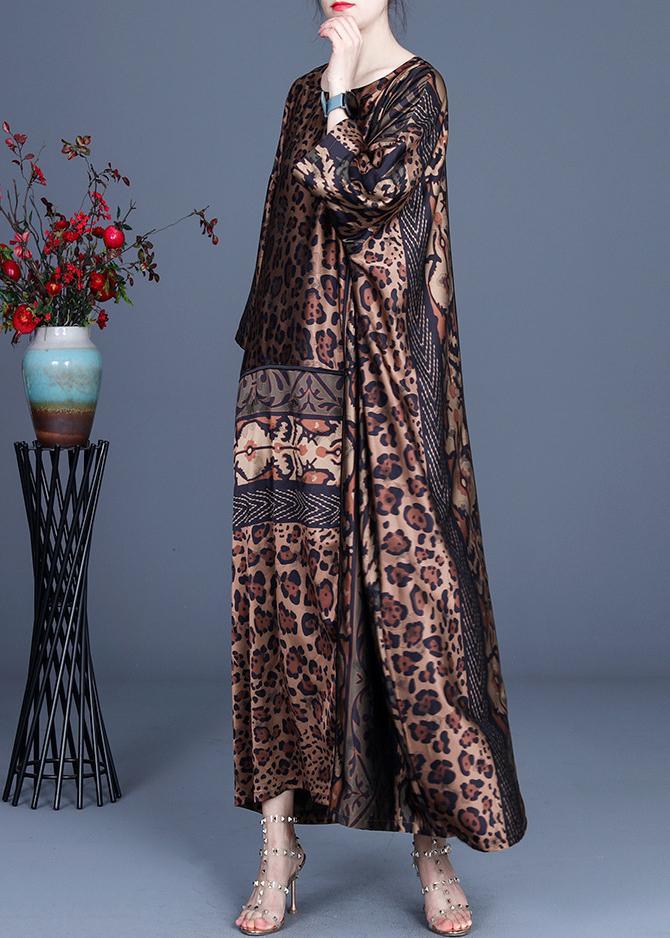 Fine Chocolate Leopard Asymmetrical Design Silk Party Dress Summer Spring
