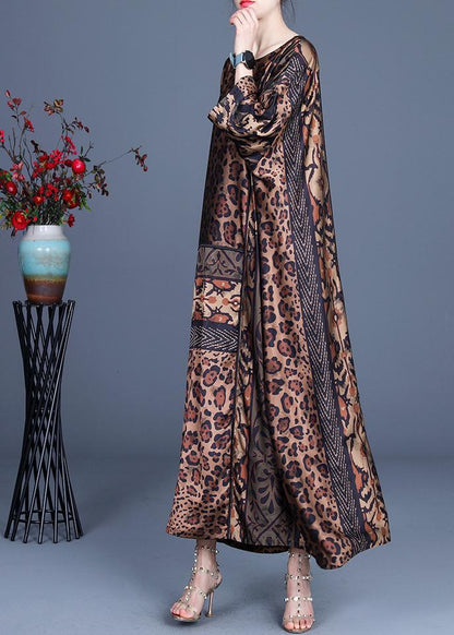 Fine Chocolate Leopard Asymmetrical Design Silk Party Dress Summer Spring