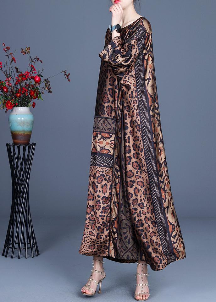 Fine Chocolate Leopard Asymmetrical Design Silk Party Dress Summer Spring