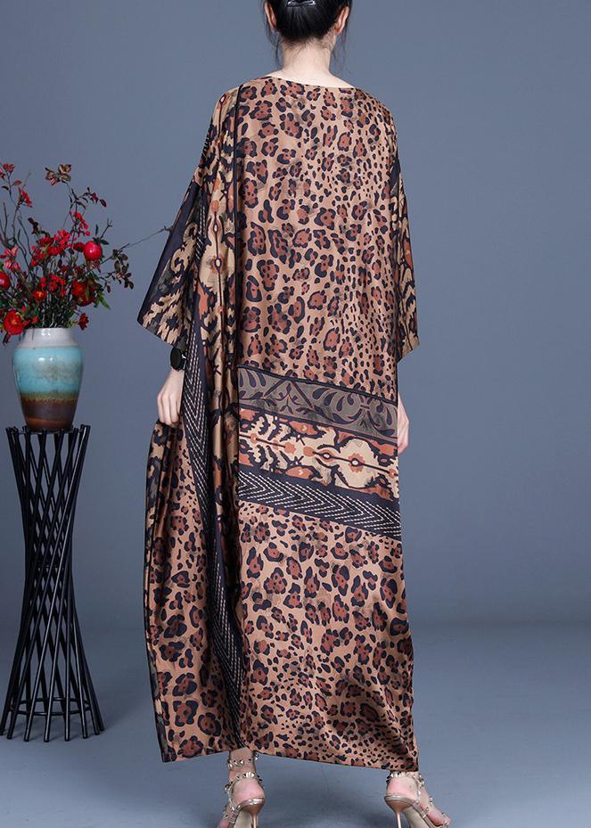Fine Chocolate Leopard Asymmetrical Design Silk Party Dress Summer Spring