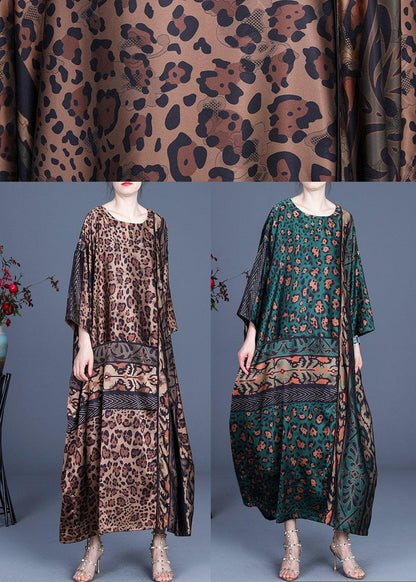 Fine Chocolate Leopard Asymmetrical Design Silk Party Dress Summer Spring
