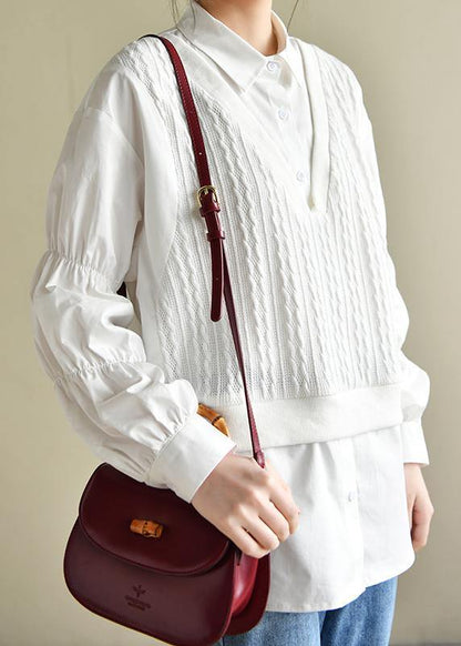 Fine Cinched Peter Pan Collar White Button Down Top