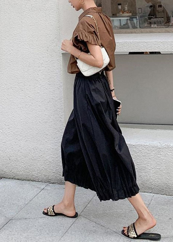 Fine Coffee Peter Pan Collar Button Top and Crop Pants Two Pieces Set Summer