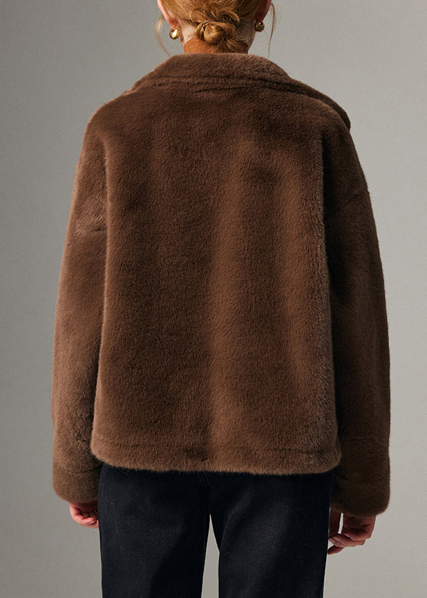 Fine Coffee Pockets Warm Mink Velvet Coat Spring