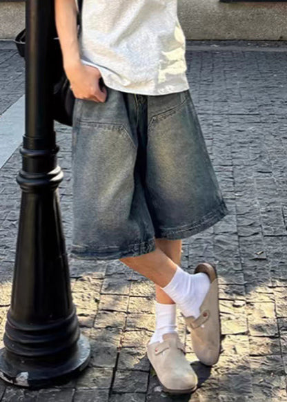 Fine Denim Blue Pockets High Waist Shorts Summer