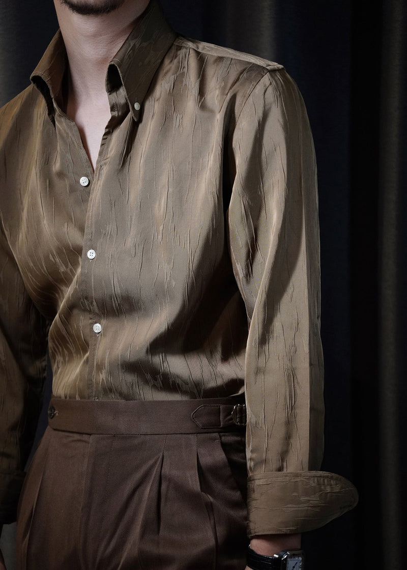 Fine Gold Peter Pan Collar Silk Shirts Long Sleeve