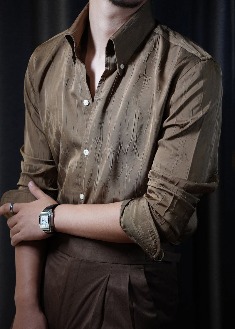 Fine Gold Peter Pan Collar Silk Shirts Long Sleeve