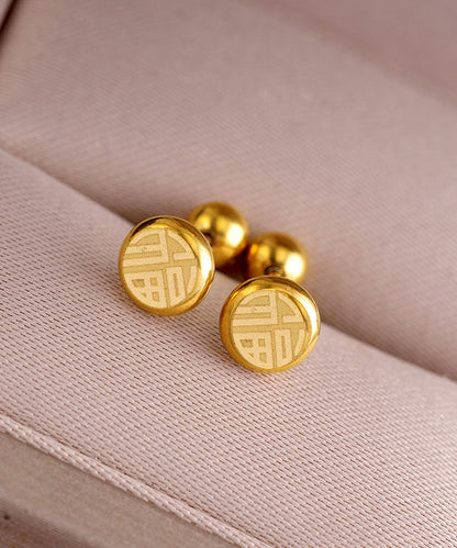 Fine Gold Stainless Steel Fu Character Stud Earrings Gh1051