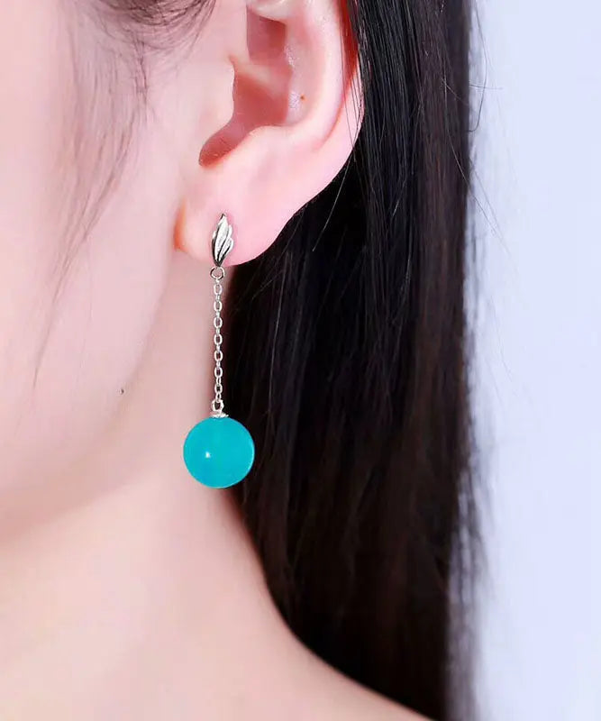 Sterling Silver Blue Gem Stone Drop Earrings