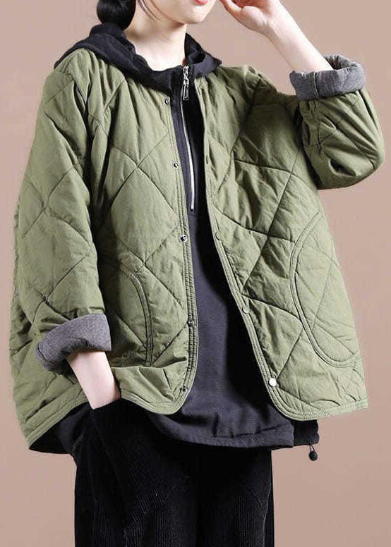 Fine Green Button Fine Cotton Filled Winter Coats