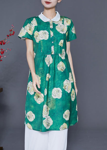 Fine Green Peter Pan Collar Chiffon Shirt Dress Summer
