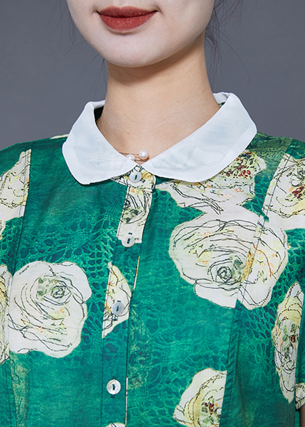 Fine Green Peter Pan Collar Chiffon Shirt Dress Summer