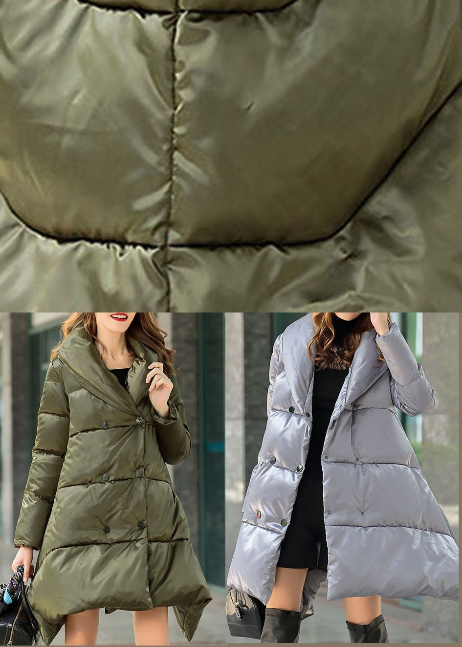 Fine Green Peter Pan Collar Double Breast Cloak Winter Duck Down Coat