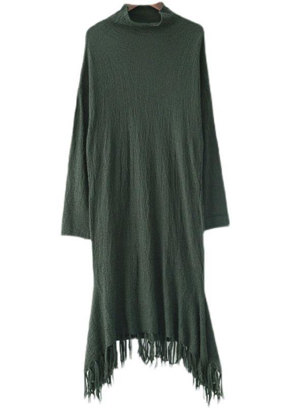 Fine Green Turtleneck Patchwork Fall Knit Sweater Dress
