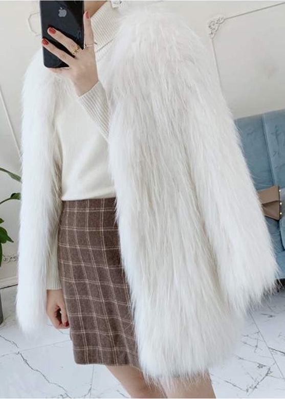 Fine Grey V Neck Leather and Fur Coat Winter
