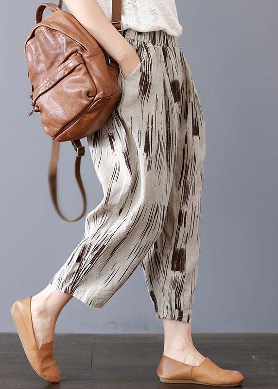 Fine Brown Geometry Pockets Harem Fall Cotton Blend Pants