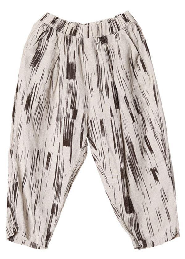 Fine Brown Geometry Pockets Harem Fall Cotton Blend Pants