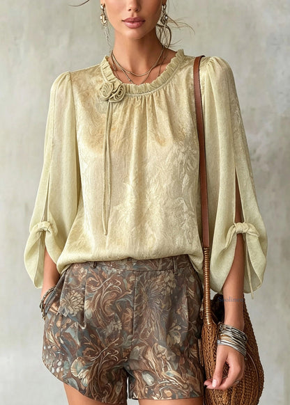 Fine Light Green Print Chiffon Shirt Half Sleeve