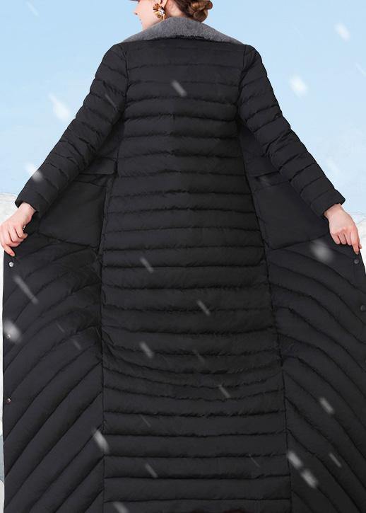 Fine Loose Fitting Snow Jackets Rabbit Wool Collar Overcoat Black Big Pockets Down Jacket Woman