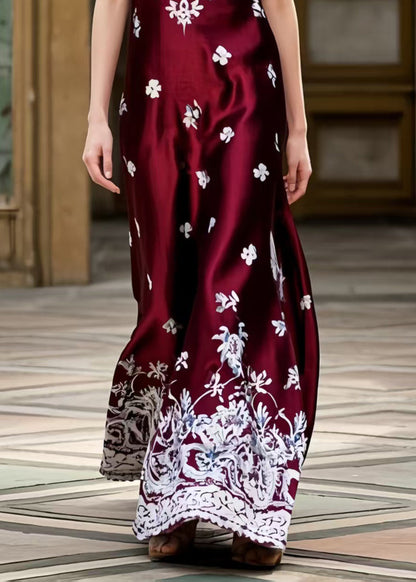 Fine Mulberry Square Collar Patchwork Print Silk Ankle Dress Summer