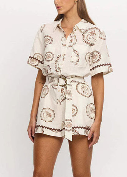Fine Peter Pan Collar Shirts and Shorts Two-piece Set Summer