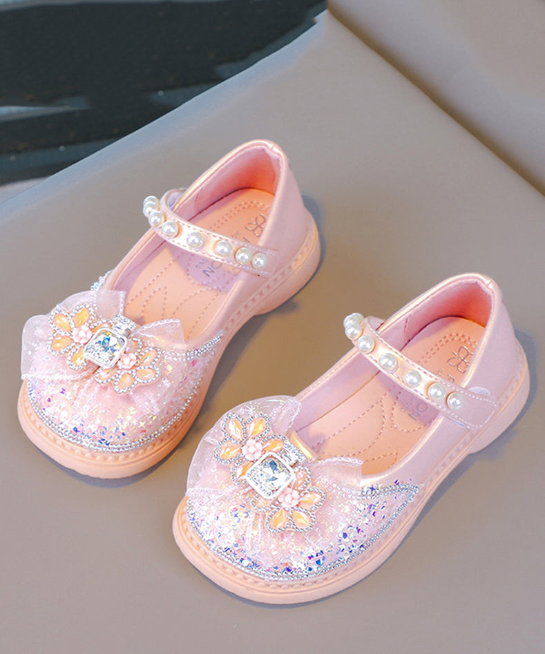 Fine Pink Buckle Strap Crystal Pearl Zircon Flat Shoes