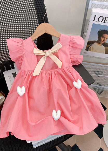 Fine Pink Ruffled Heart Patchwork Cotton Kids Dresses Summer