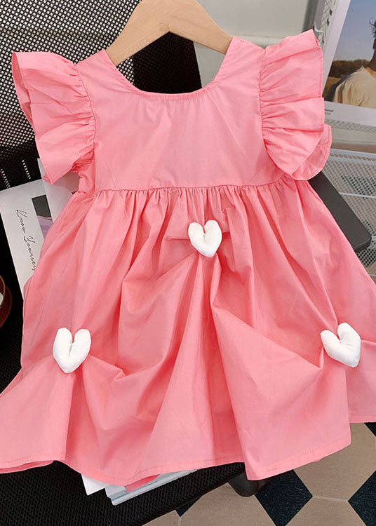 Fine Pink Ruffled Heart Patchwork Cotton Kids Dresses Summer