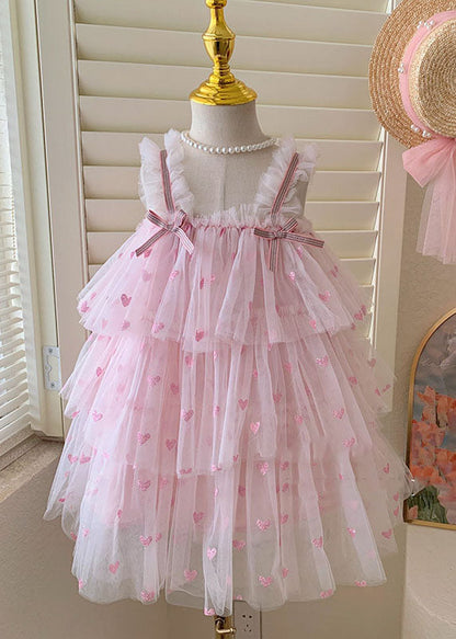 Fine Pink Ruffled Layered Patchwork Tulle Baby Dresses Summer