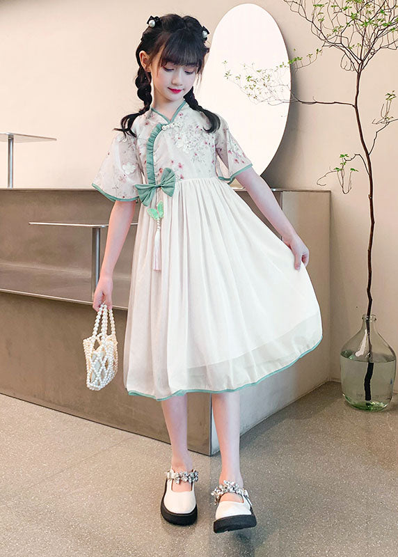 Fine Pink Ruffled Tasseled Patchwork Chiffon Kids Dress Summer