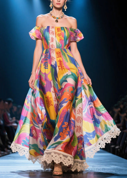 Fine Puff Sleeve Print Chiffon Vestidos Dress