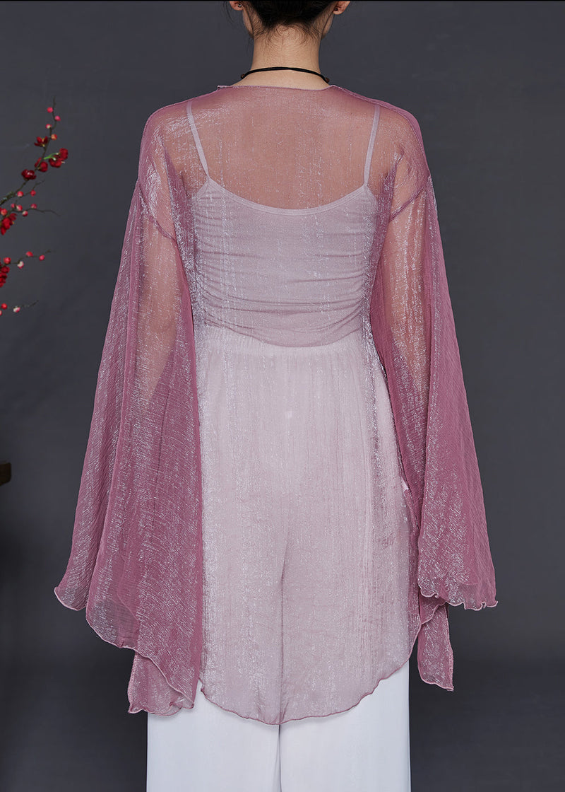 Fine Purple Asymmetrical Silk Loose Cardigan Summer