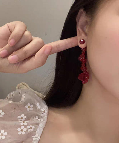 Fine Red Alloy Crystal Pomegranate Drop Earrings