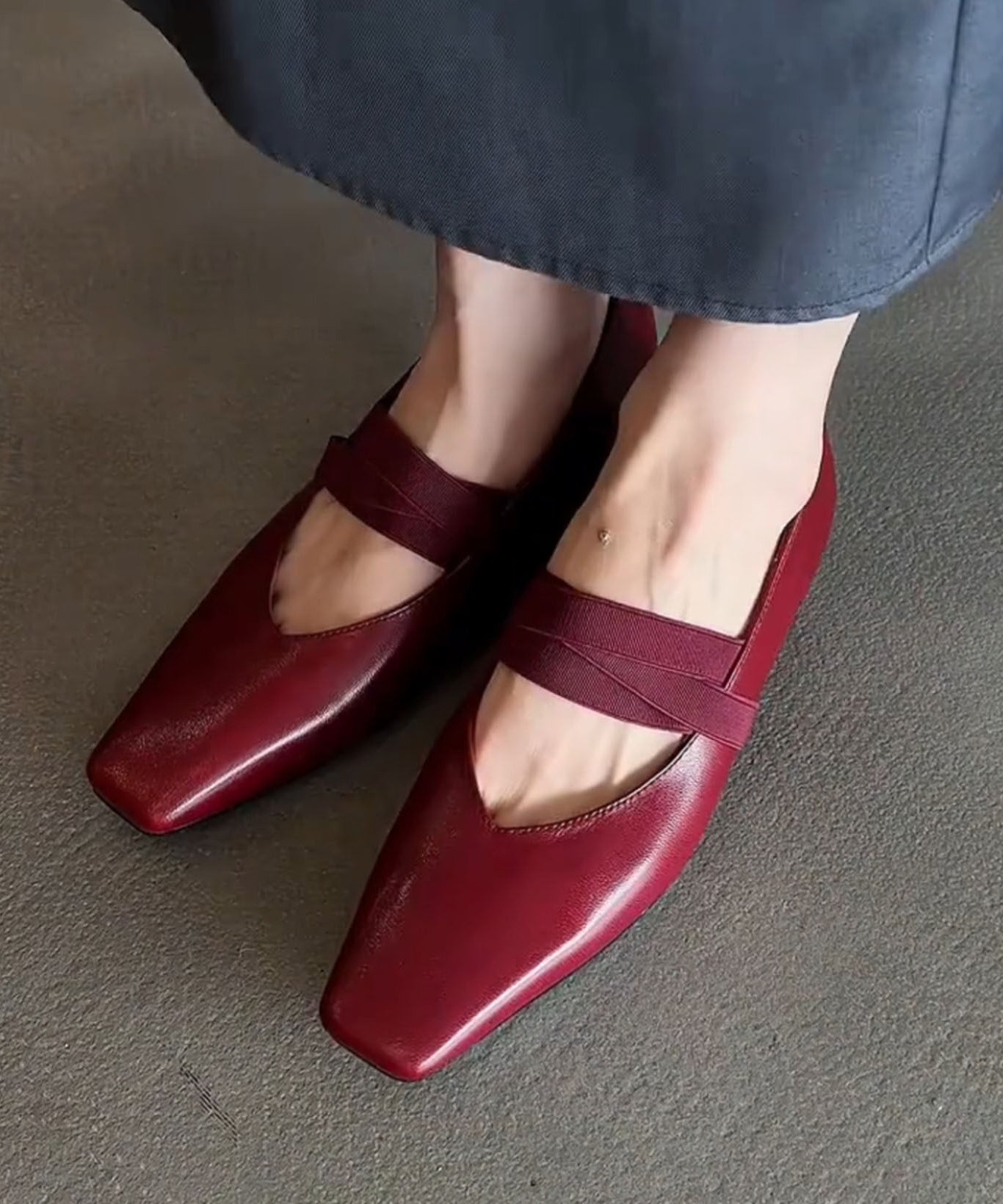 Fine Red Genuine Leather High Heels Lace Up High Heels