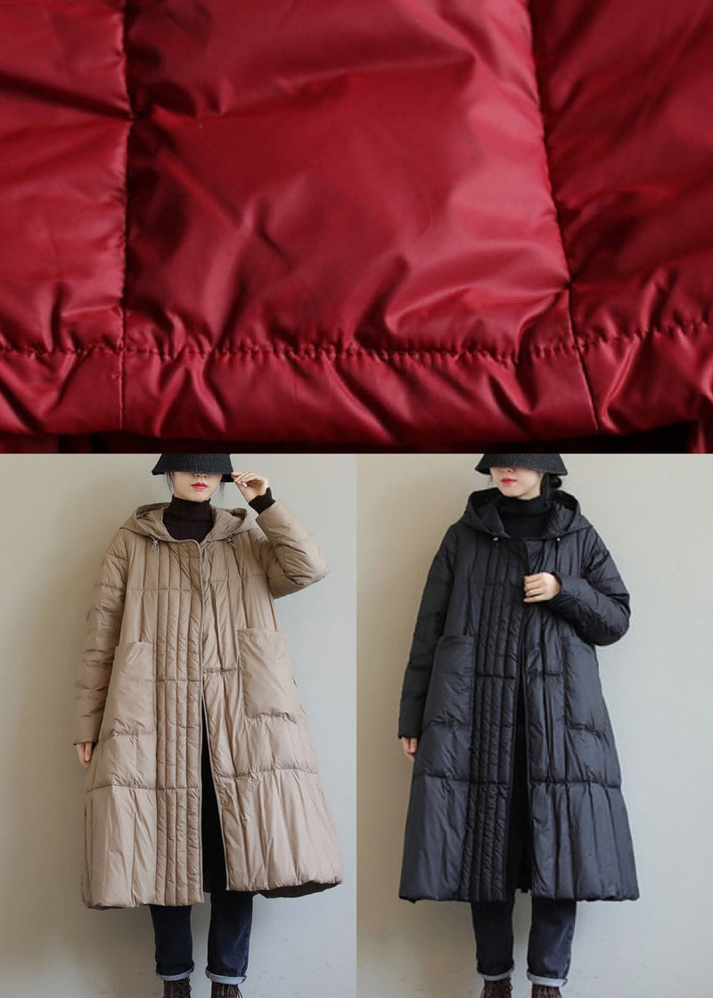 Fine Red Hooded Zippered Circle Winter Duck Down Coat