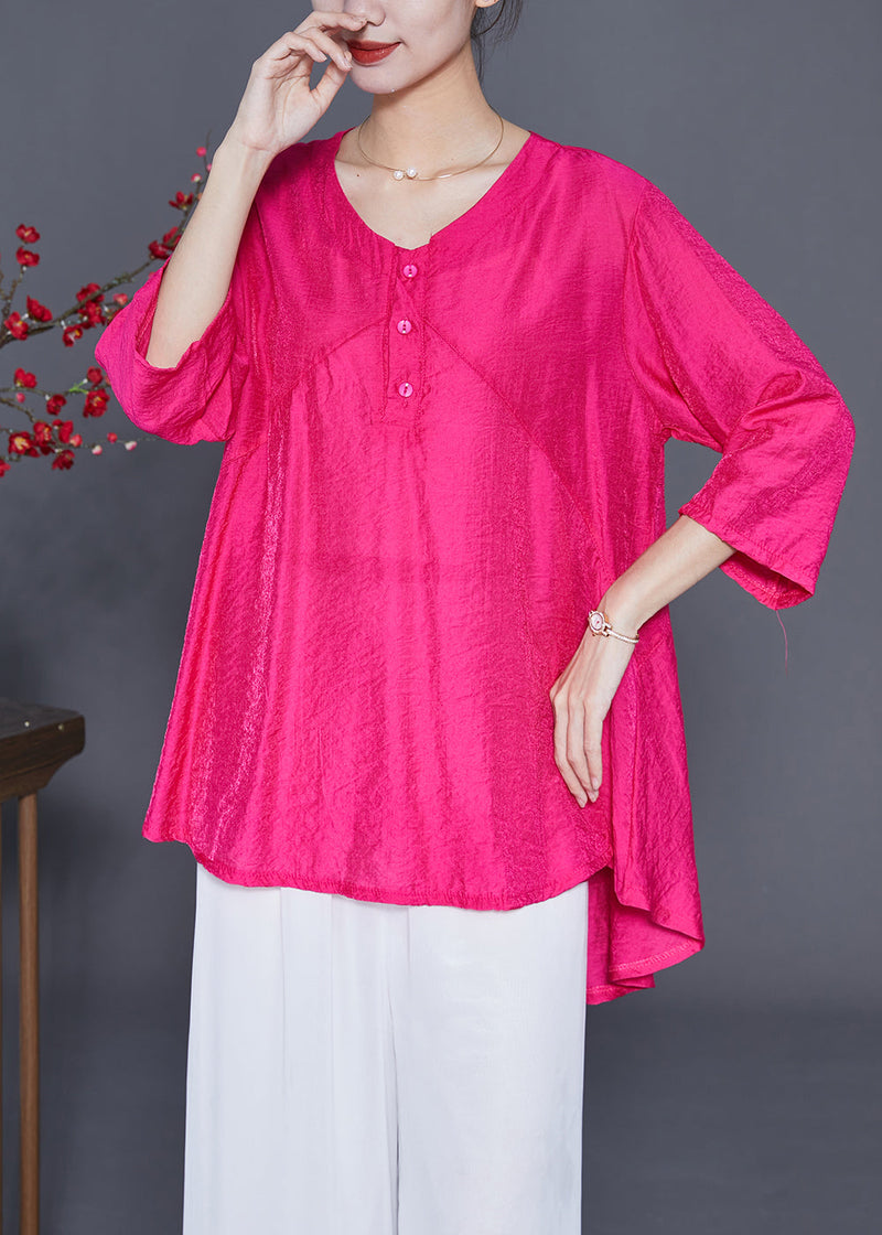 Fine Rose O-neck Patchwork Silk Shirt Tops Bracelet Sleeve