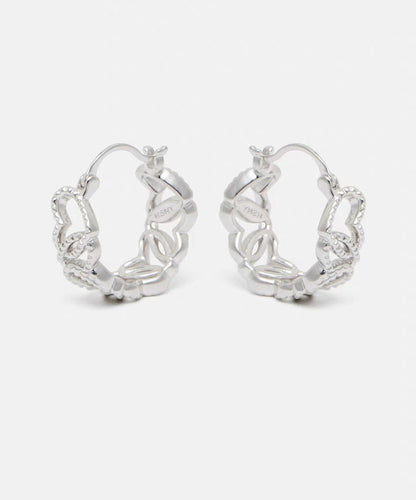 Fine Silk Sterling Silver Hollow Out Love Hoop Earrings