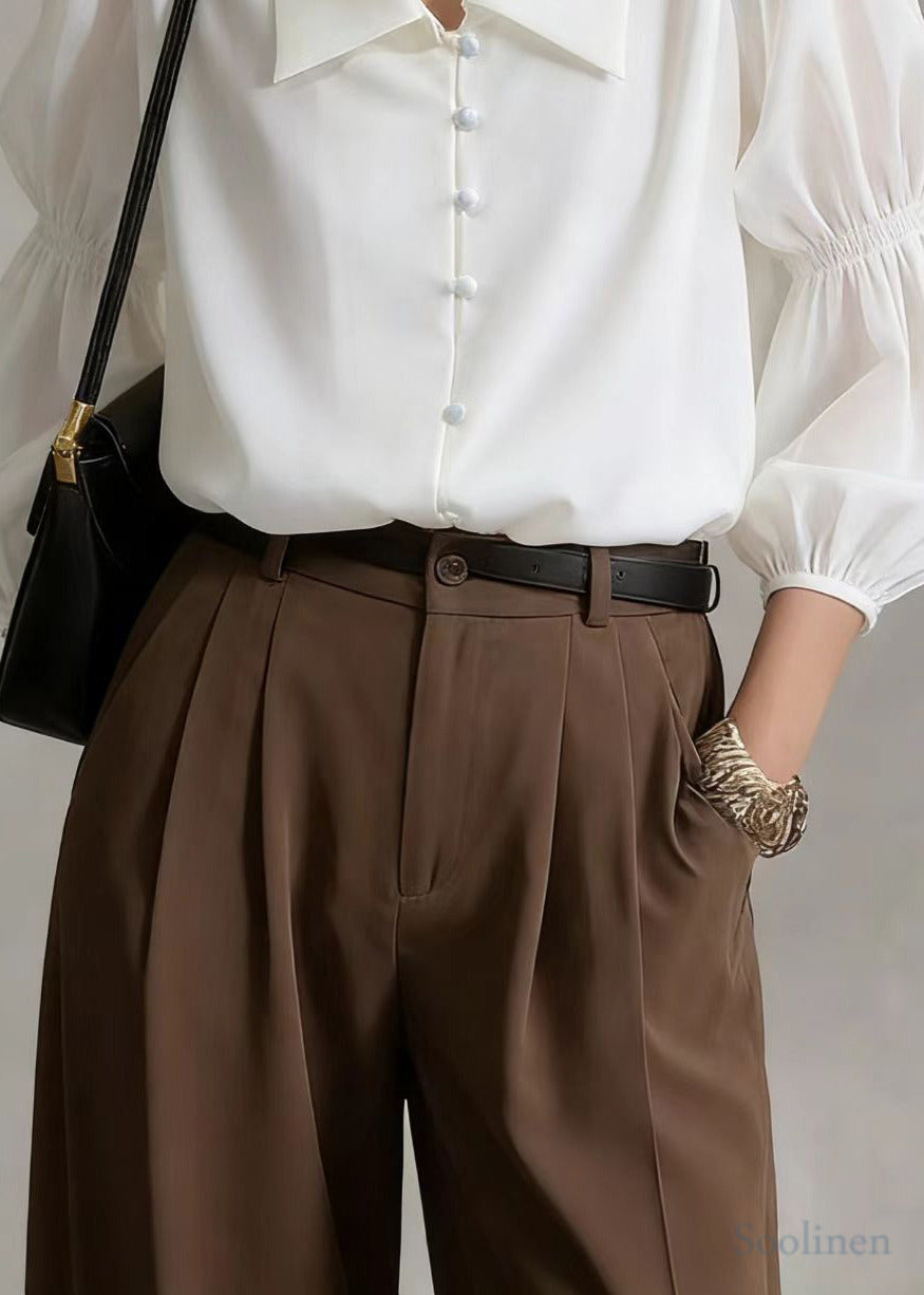 Fine White Peter Pan Collar Chinese Button Blouse Top Lantern Sleeve