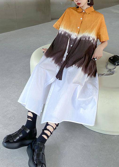 Fine Yellow Tie Dye Buttontie Sashes Short Sleeve Dresses