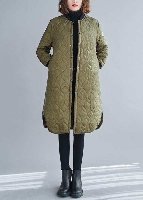 Fine Army Green Winter Coats Snow O Neck Zippered Overcoat